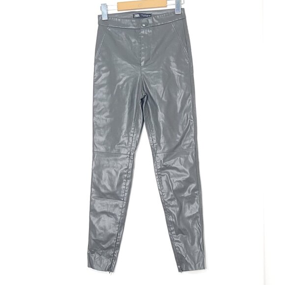 Zara Women's Light Green Faux Leather High Rise Skinny Leggings Size XS - Picture 1 of 15